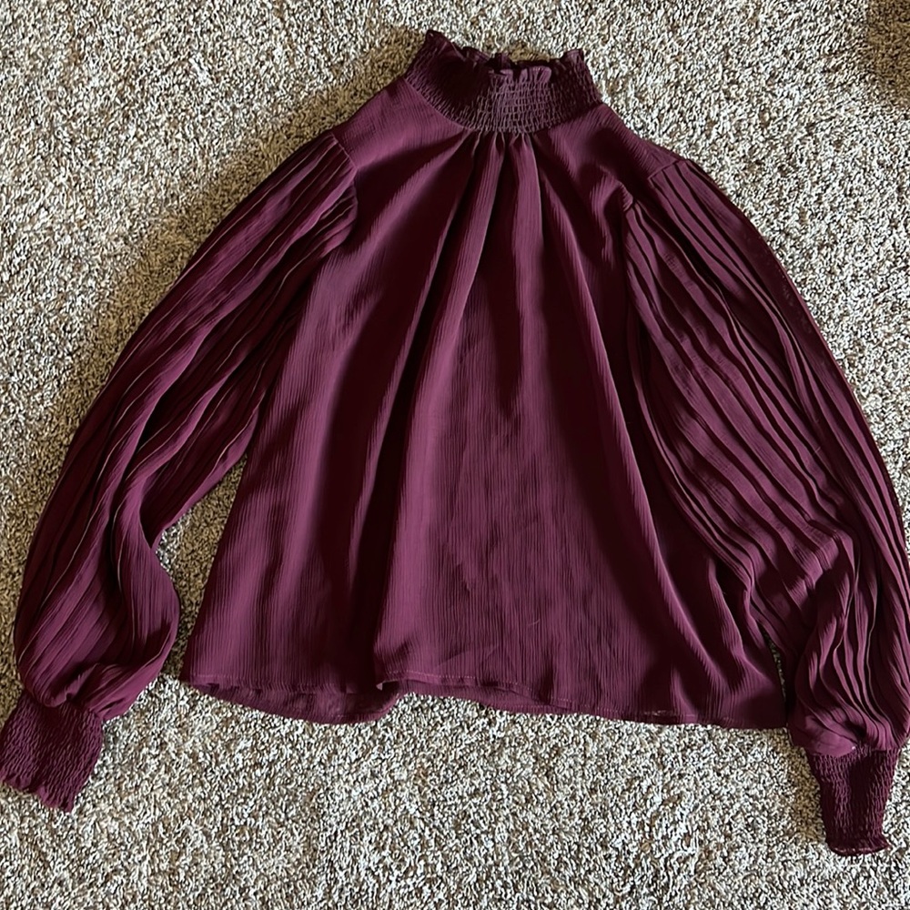Medium burgundy, sheer turtleneck